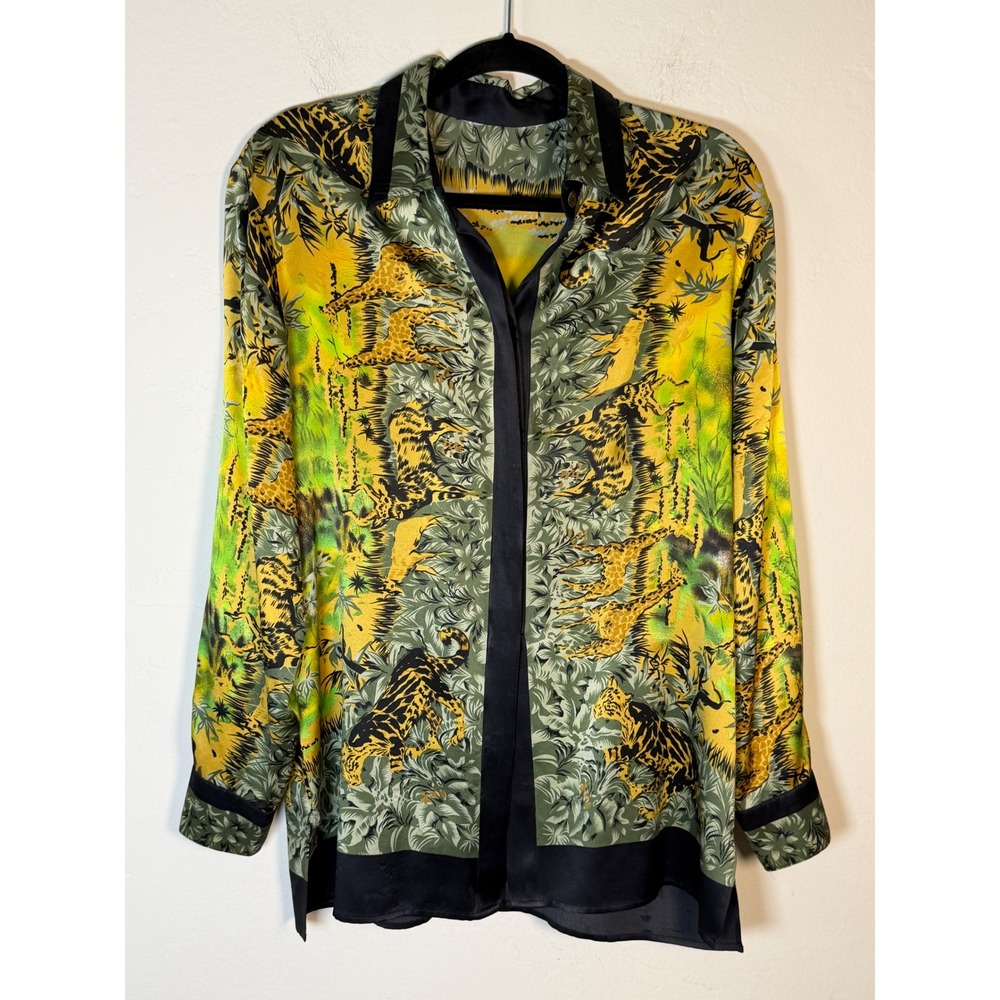Paolo Santini Jungle Safari Print Button Up Blouse Gold Buttons